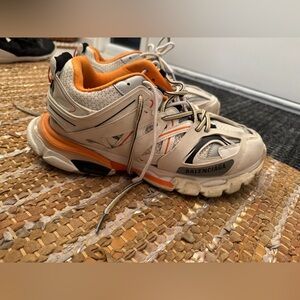 Balenciaga men’s track sneaker in white and orange. Size 12